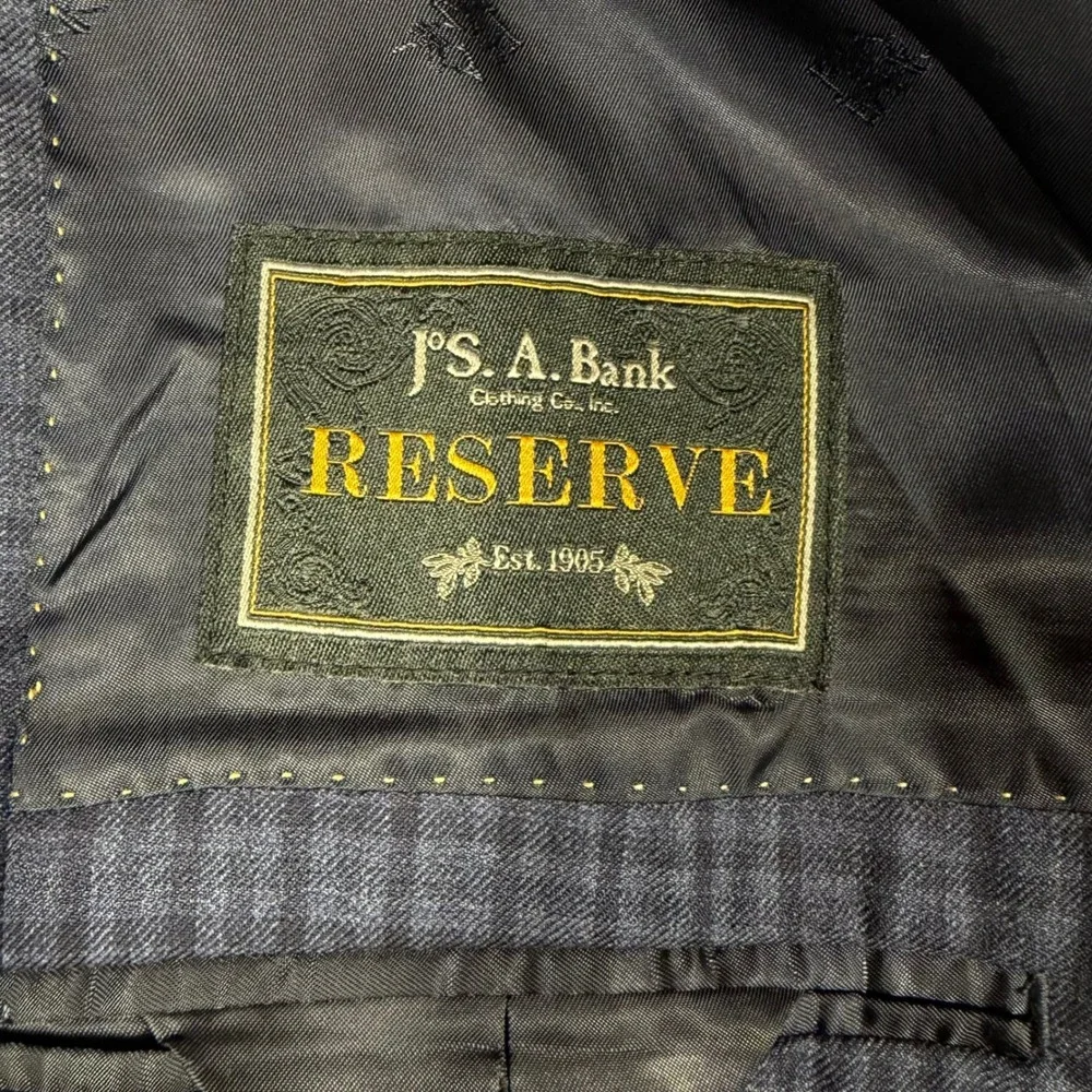 Jos A Bank Reserve Sport Coat Plaid Mens 46 Regular Navy Blue 100% Wool EUC